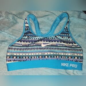 S Nike Pro Dri-Fit Blue Sports Bra,Racer Back,Abstract Print,Geo,Athleisure,Yoga